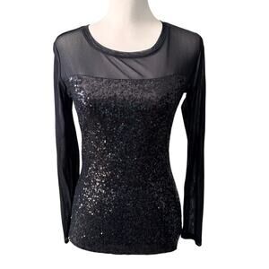 I.N.C International Concepts Black Long Sleeve Top Small Sequins